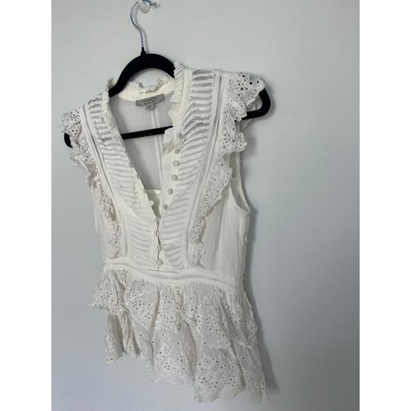 AllSaints Eyelet‎ Ruffle Sleeveless Blouse Women 4 White Boho Peplum Top - Picture 5 of 6